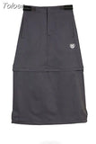 Vintage 90s Cargo Skirt Long Women Autumn Casual High Waist Detachable Patchwork A-line Midi Dress Korean