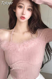 Blusas Mujer De Moda Fashion Woman Tshirts Sexy Slash Neck Long Sleeve Tunic T-shirts Korean Tees Temperament Y2k