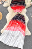 Print Women T Shirt Suit Top + Midi Long Large Swing Pleated Skirt Set For Woman Summer Clothing fashion Two Piece