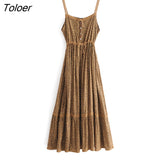 Vintage Leopard Print Dress V-neck Sleeveless Summer Beach Bohemian Maxi Dress Ladies Boho Beach Long Women