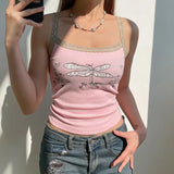 Lace Trim Printed Ribbed Crop Cami Top-Outfit