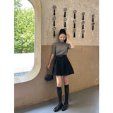 Temperament Suit Dress Women Autumn Solid Cartoon Sleeve Knitted Shirt Half-Dress