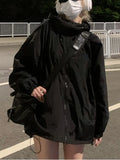 2022 Waterproof Jacket with Hooded Women Pure Color Zipper Loose Windbreaker Korean Fashion Y2k Clothing Trench Coat