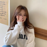Toloer 2024 New Embroidered Letter Thin Hoodie Female Loose Round Collar Fashion Student Long Sleeve Jacket Coat