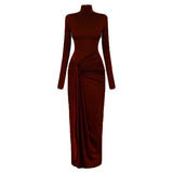 Turtleneck Long Sleeve Wrap Maxi Dress-Outfit