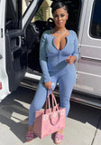Casual Rib Zip Up Long Sleeve Slim Top And Skinny Pants 2 Piece