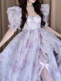 super organza fairy princess puff sleeve long-sleeved dress temperament meat-covering medium and long fairy
