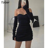 Gothic Vintage Sexy Dress Womne Off Shoulder With Gloves Streetwear Evening Outfits Aesthetic Lady Skinny 90s
