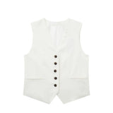 Fall 2024 New Women's Casual Linen Blend Vest Vest Shorts Set W085 8291-Outfit