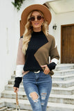 Block Mock Neck Ribbed Trim
