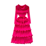 Folded High-Grade Sense Of Small Vintage Collar Lace With Waist Lotus Leaf Side Pressure Folded Elegant Dress
