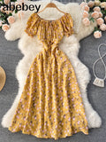 Women Floral Dress bohemian A-Line slash neck short sleeves dress summer vintage beach off shoulder Polka Dot