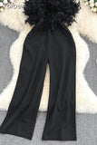 Women Elegant Long Jumpsuits Strapless Slash Neck Feather Tube Top Sexy Fashion Party Night Evening 2023