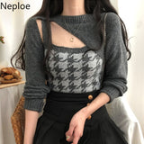 Women Plaid Sweater Korean Pullover Fashion Clothes Irregular Cropped Tops Y2K Pullovers Aesthetic Sweaters Vest 2 Pieces