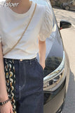 Shirts Women 2023 Korean Fashion Woman Clothes Tshirt O-neck Short Blouses Puff Sleeve Y2K Tops Tees Loose White