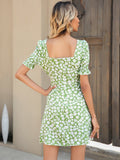 party Women Boho Dress Summer 2022 Sexy Backless Floral Chiffon Dresses Square Collar Puff Sleeve Slim Dress Casual Sundress
