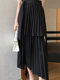 Spring Irregular Sashes Mid Calf Women Pleated Skirt Khaki Pleated Skirt Vintage High Waist Casual Skirts Female Faldas