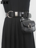 Pu Leather Black Mini-bag Metal Buckle Long Wide Belt Personality Women New Fashion All-match Spring Autumn 2023