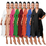 Toloer New Women's Handmade Knitted Hand-Through Tassel Dress-Outfit