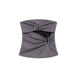 Design Metal Decoration Folded Breast 2025 Summer Sexy Shoulder Repair Short-Term Waistcoat
