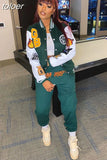 Autumn Letter Graphic Patchwork Varsity Jacket Women 2023 Long Sleeve Button Up Baseball Jacket Female Cropped
