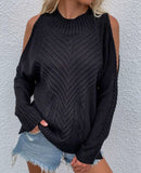 Aproms Elegant Cold Shoulder Knitted Loose Sweaters Women 2021 Autumn Winter Side Split Pullovers Streetwear Fashion Jumpers