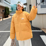 Winter Women Stand Collar Puffer Down Jacket Casual Long Sleeve Warm Parka Female Cotton Padded Jacket Loose