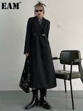 Women Black Brief Long Elegant Trench New Lapel Long Sleeve Loose Fit Windbreaker Fashion Tide Spring Autumn 2023