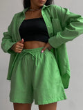 Casual Shorts Tracksuit Long Sleeve Womens Shirts And Hot Waist Shorts Two Pieces Suits Ladies Outfits Summer