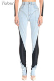 Fashion Women's Jeans New High Waist Slim Contract Color Patchwork Denim Pencil Pants Female Streetwear Autumn 2023