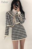 Temperament Skirt Outfits Chic Plaid Two Piece Set Women Sailor Collar Cropped Coapt Bodycon Mini Skirts Suit Office Lady
