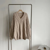 Women's Twist Lantern Sleeve Oversized Knit Sweater Winter Thicken Loose