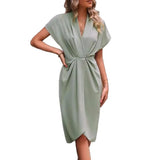 V-Neck Temperament Elegant Irregular Sleeves Of Pure Color Bag