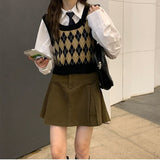 Brown Denim Skirt Women Vintage Cute Korean Style High Waist Pocket A-line Pleated Mini Skirt for Girls Preppy