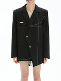 Fashion Women's Blazer Notched Collar Loose Deconstructed Shoulder Pad Open Line Suit Jackets Spring 2023 New