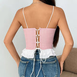 Street Splicing Wood Ear Design Bosom Fish Bone Small Vest Top