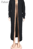 Winter Open Front Chunky Cardigan for Ladies Long Sleeve Cable Knit Floor Length Coat Fashion Side Big Pockets