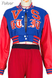 Student Cropped Baseball Bomber Coat Casual Single Breasted Long Sleeve Jackets Streetwear Oversize Letterman
