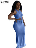Orange Ruched Drawstring Sleeveless Tank Top and High Waist Mermaid Maxi Skirt for Women Elegant Body-shaped Two Pcs