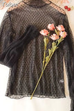 New Transparent Korean Loose Women Lace Blouse 3 Colors Female Bottoming Blouses Plus Size Cheaper