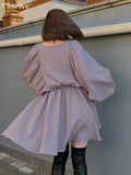Sexy Deep V-neck Mini Dress Ladies Fashion Loose Long Sleeve Office Dress Streetwear Elegant White Dresses For