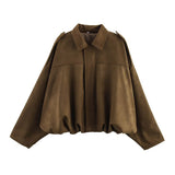 Women's 2025 Spring New Fashion Pilot Bat Sleeve Zipper Jacket