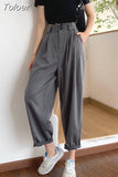 Women All-match Summer BF Style Minimalist Ladies Ankle-Length Trousers Wide-leg Chic Leisure Popular Female