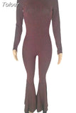 Lurex Sexy Bell Bottom Bodysuit Long Sleeve Striped Flare Jumpsuit Party Night Club Ladies One Piece Bodycon