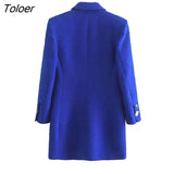 2023 Autumn Winter Women Jacket Ornate Button Tweed Woolen Coats Female Casual Thick Green Blazers Blue
