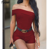Summer Fashion Off Shoulder Backless Skinny Romper Women Casual Short Sleeve One Piece Suit Short Jumpsuit Short Pants