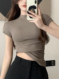 Color Short Sleeve T-Shirts Women Casual Black Y2k Crop Tops Female Korean Fashion Clothing Slim Blouse 2022 Summer