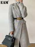 Loose Fit Double Breasted Gray Woolen Coat Parkas New Notched Collar Long Sleeve Women Fashion Autumn Winter 2022