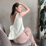 Korean Lace Up Bowknot Women's Vest O Neck Tank Sleeveless Backless Large Size Loose Female Vests 2023 Fashion