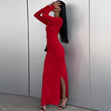 Toloer Women's Wear Spring / Summer 2024 New Solid Color Long Sleeve Collect Purse Hip Slit Dress Children's Holiday Wind-Outfit